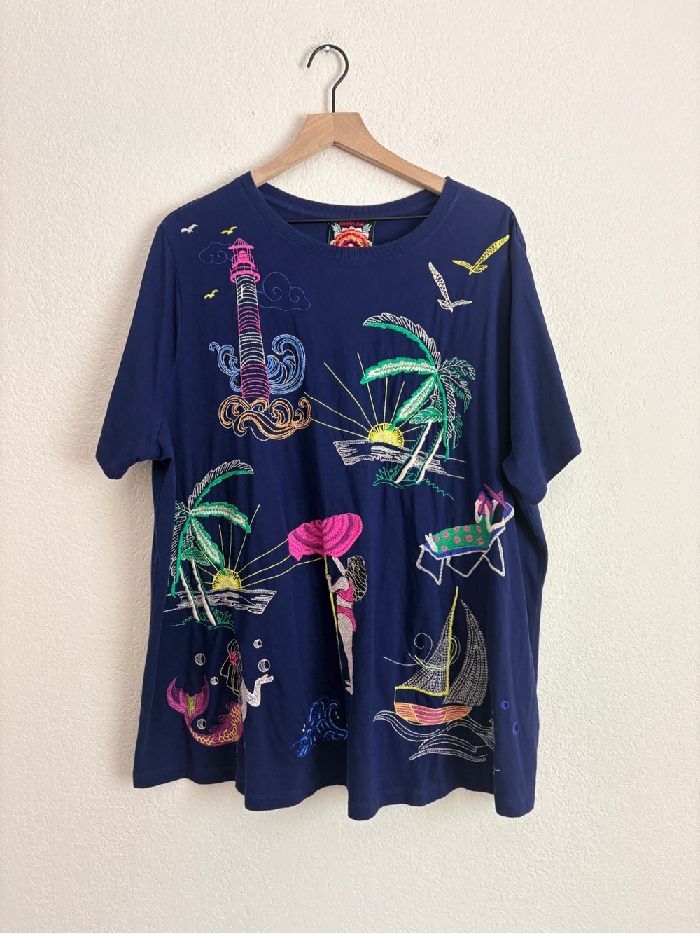 Johnny Was Embroidered Tropical Vacation Tee
